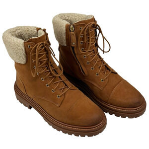 Sam Edelman Aleia Womens Saddle Suede Combat Boots Size 7.5M Faux Fur New $200